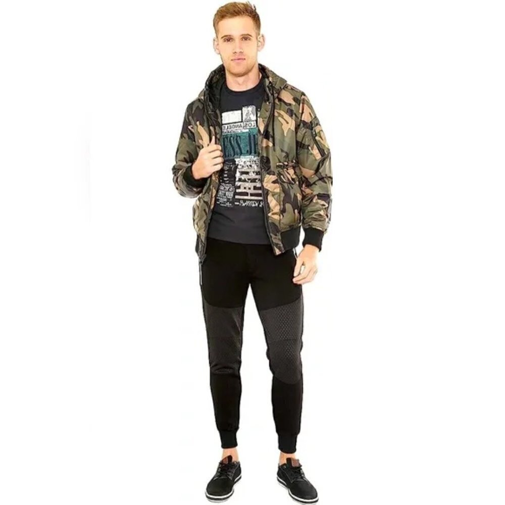 🆕 GUESS Men's Long Sleeve Alpine Camo Hood Bomber Jacket size XL - Picture 1 of 12